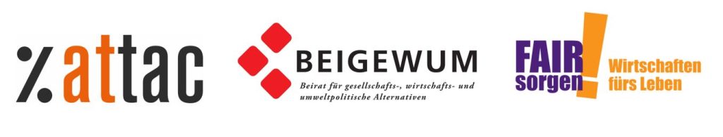 Logos von attac, BEIGEWUM und fair sorgen!